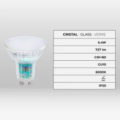 Bombilla LED GU10 6W cristal - 740lm - PAR16 - 100°