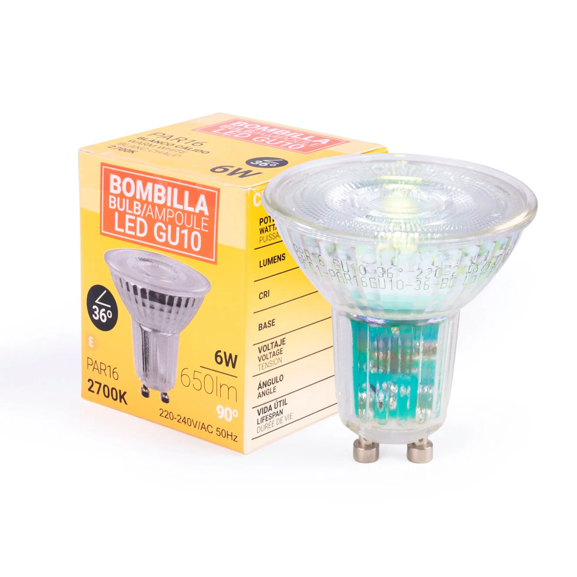 Bombilla LED GU10 6W cristal - 130lm/W - PAR16 - 36°