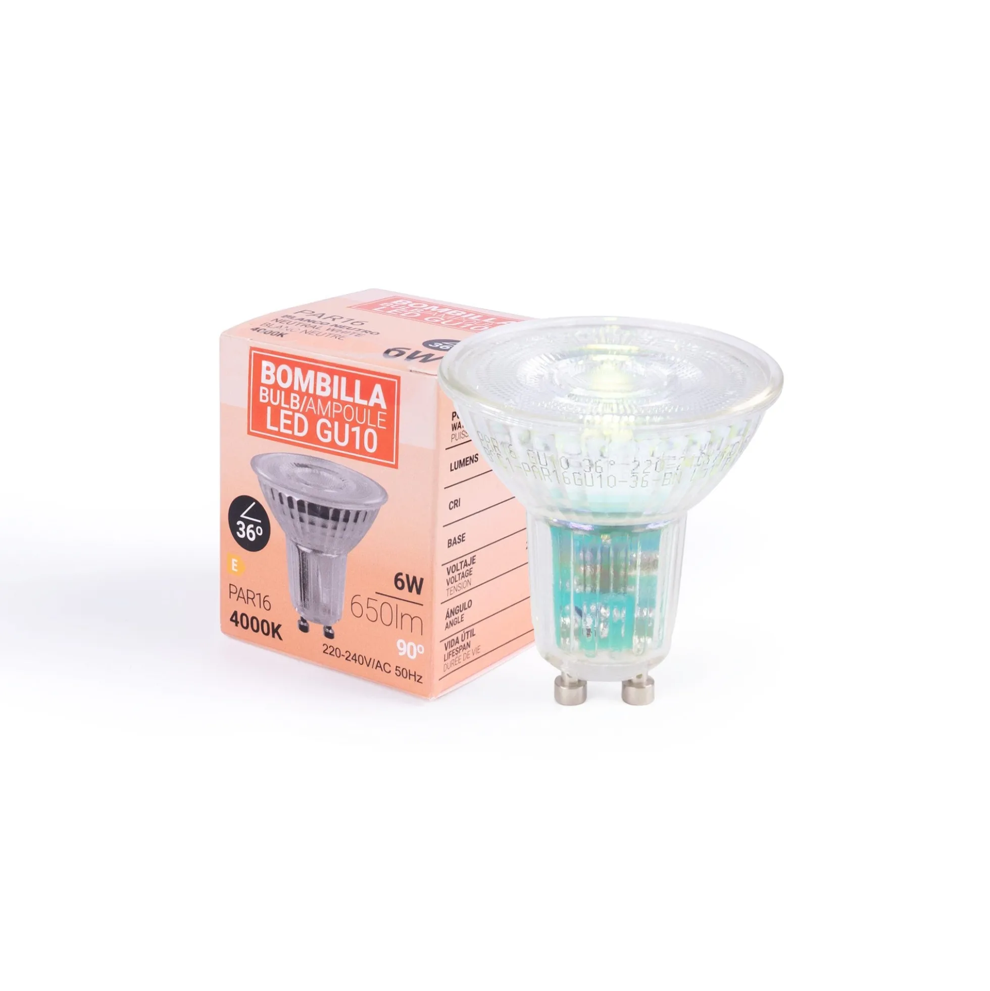 Bombilla LED GU10 6W cristal - 130lm/W - PAR16 - 36°