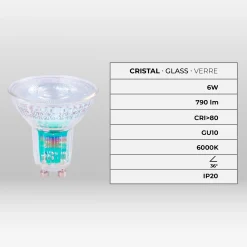 Bombilla LED GU10 6W cristal - 130lm/W - PAR16 - 36°