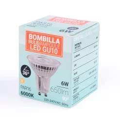 Bombilla LED GU10 6W cristal - 130lm/W - PAR16 - 36°