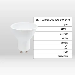 Bombilla LED GU10 - 6W - Regulable - 120º