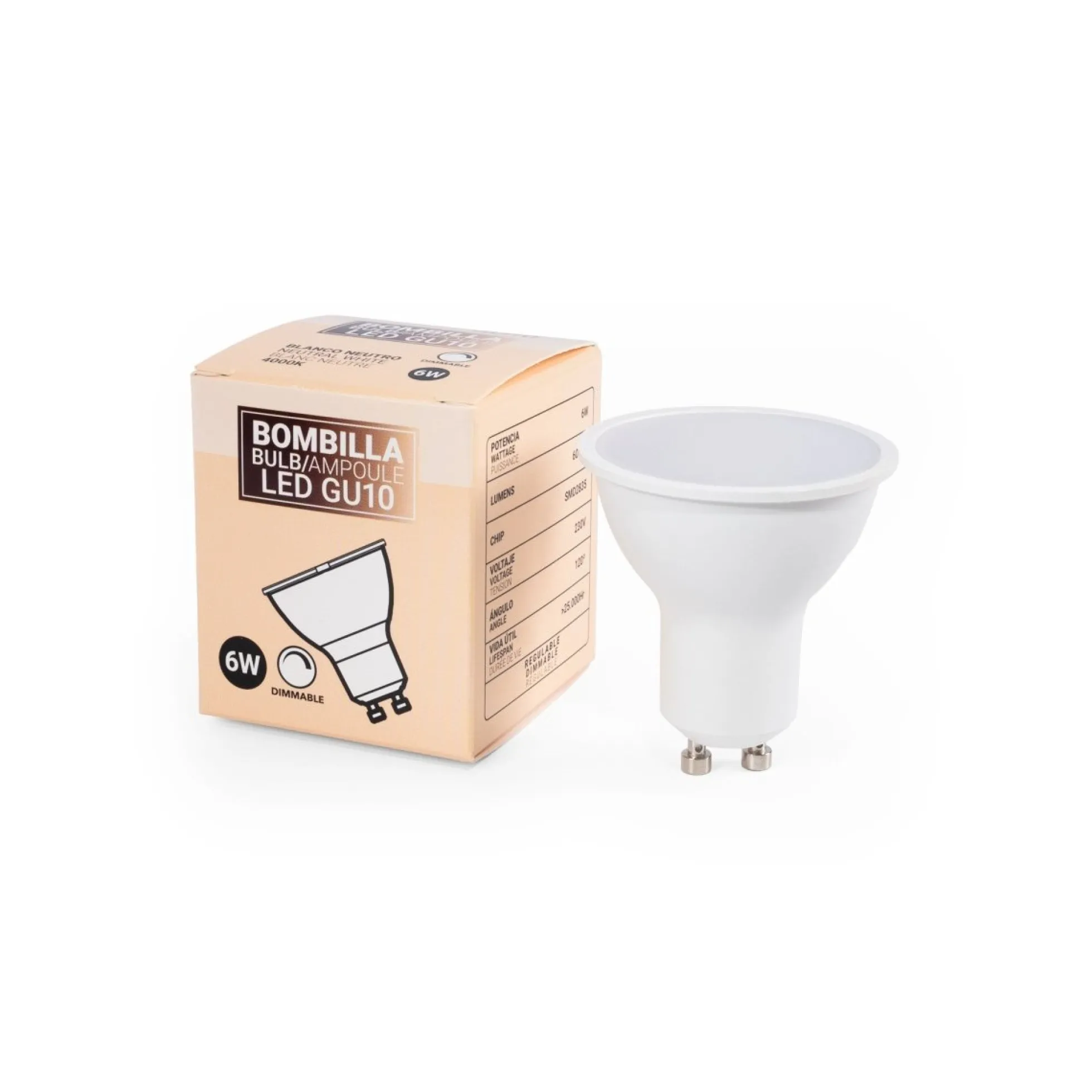 Bombilla LED GU10 - 6W - Regulable - 120º