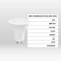 Bombilla LED GU10 - 6W - Regulable - 120º