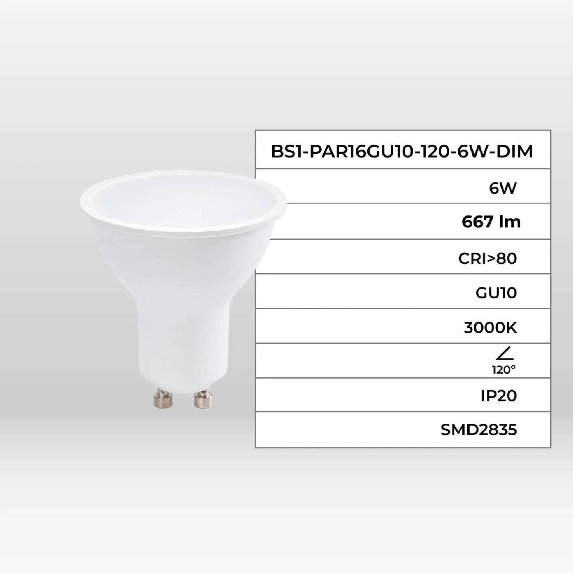 Bombilla LED GU10 - 6W - Regulable - 120º
