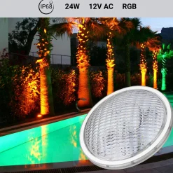 Bombilla LED para piscina PAR56 RGB 12V AC - 24W - Sumergible - Con mando - IP68