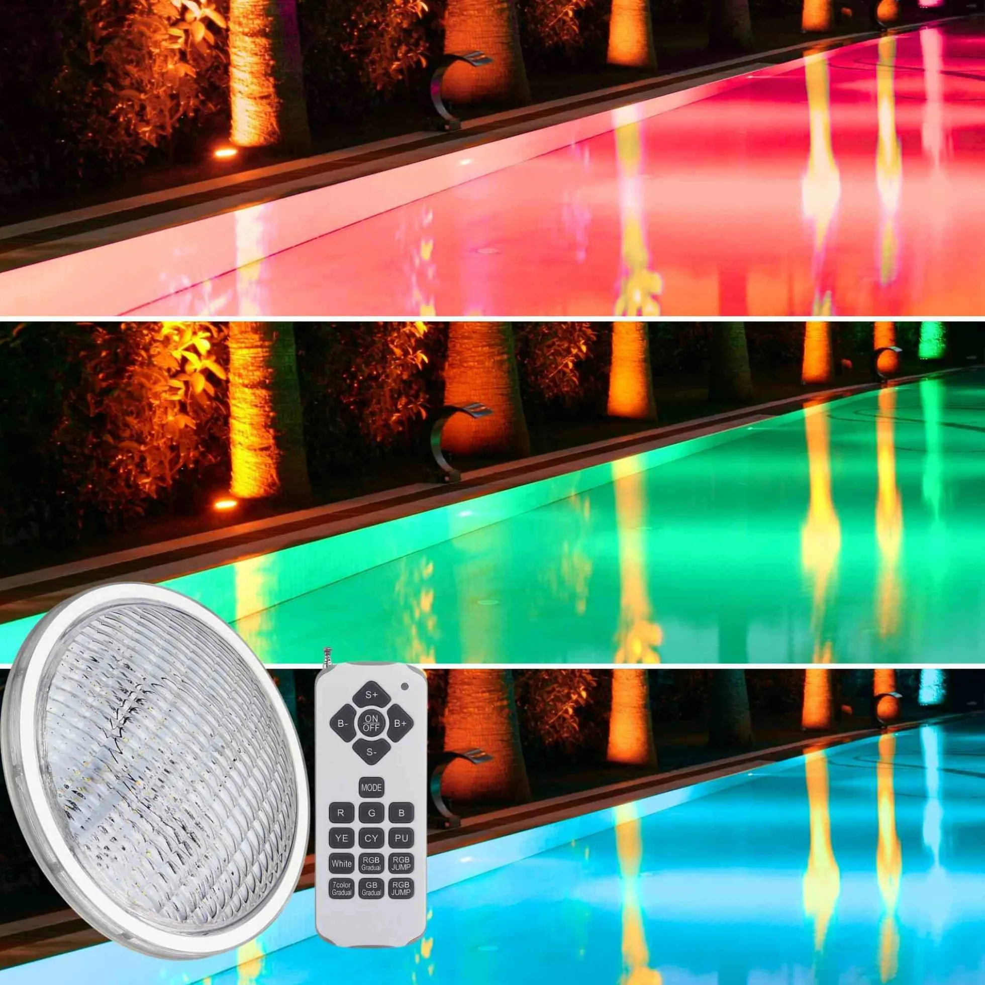 Bombilla LED para piscina PAR56 RGB 12V AC - 24W - Sumergible - Con mando - IP68
