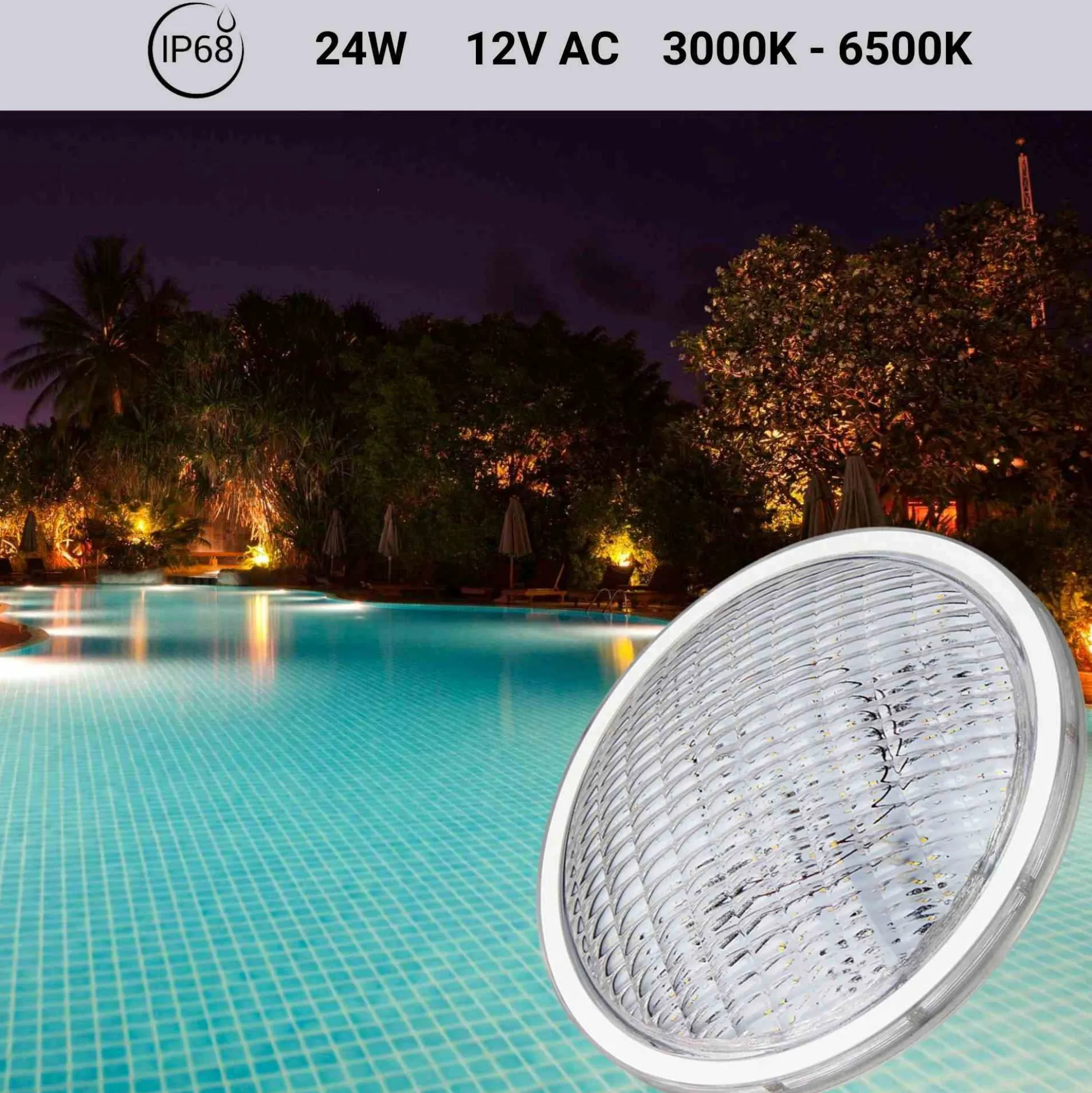 Bombilla LED para piscina sumergible PAR56 12V AC - 24W - IP68