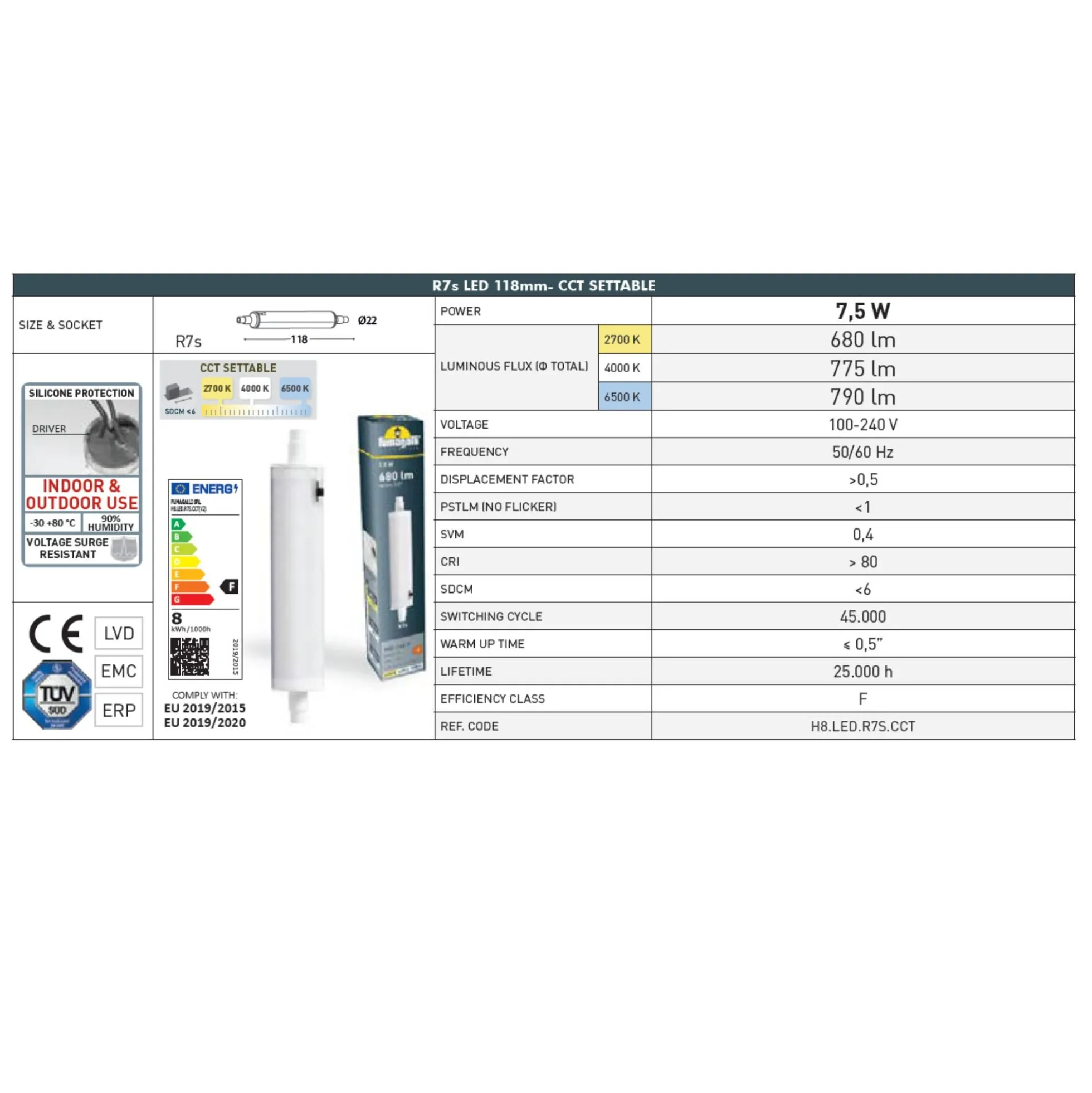 Bombilla LED R7S FUMAGALLI - CCT - 7,5W - 800lm