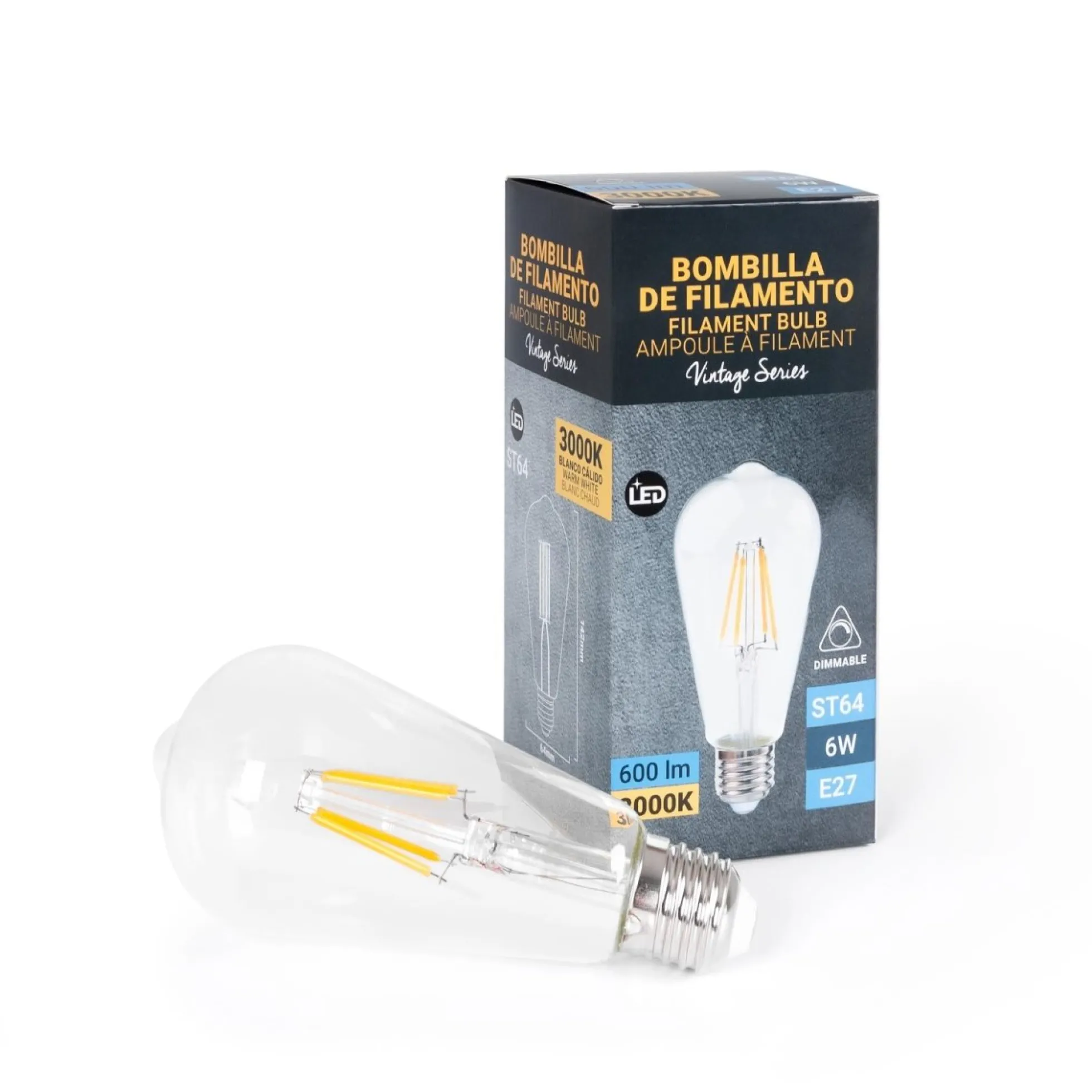 Bombilla LED Vintage Filamento - E27 ST64 - 6W - Regulable