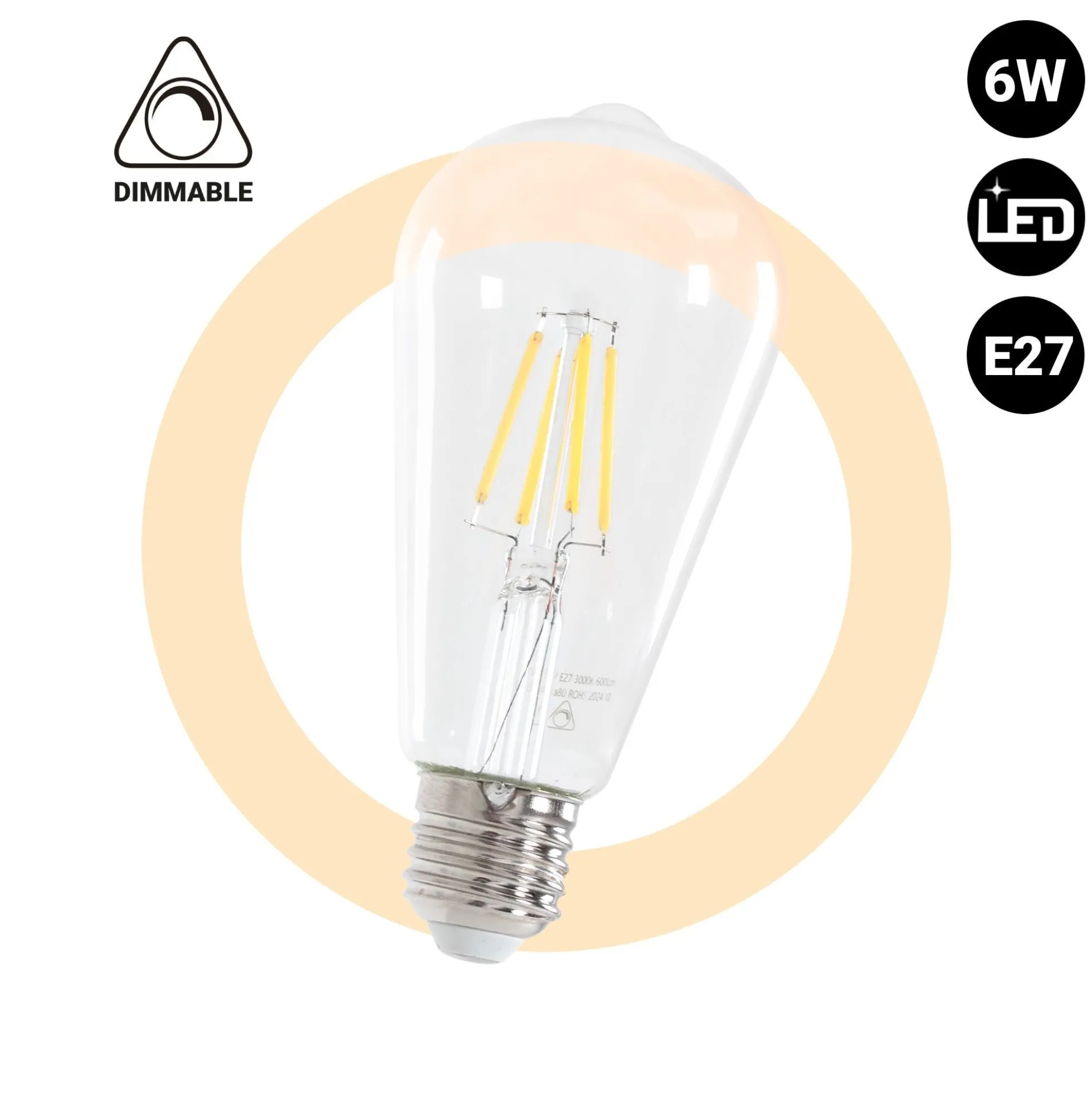 Bombilla LED Vintage Filamento - E27 ST64 - 6W - Regulable