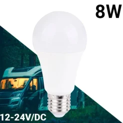Bombilla 12-24V DC 8W E27 A60 para caravanas, camping y embarcaciones