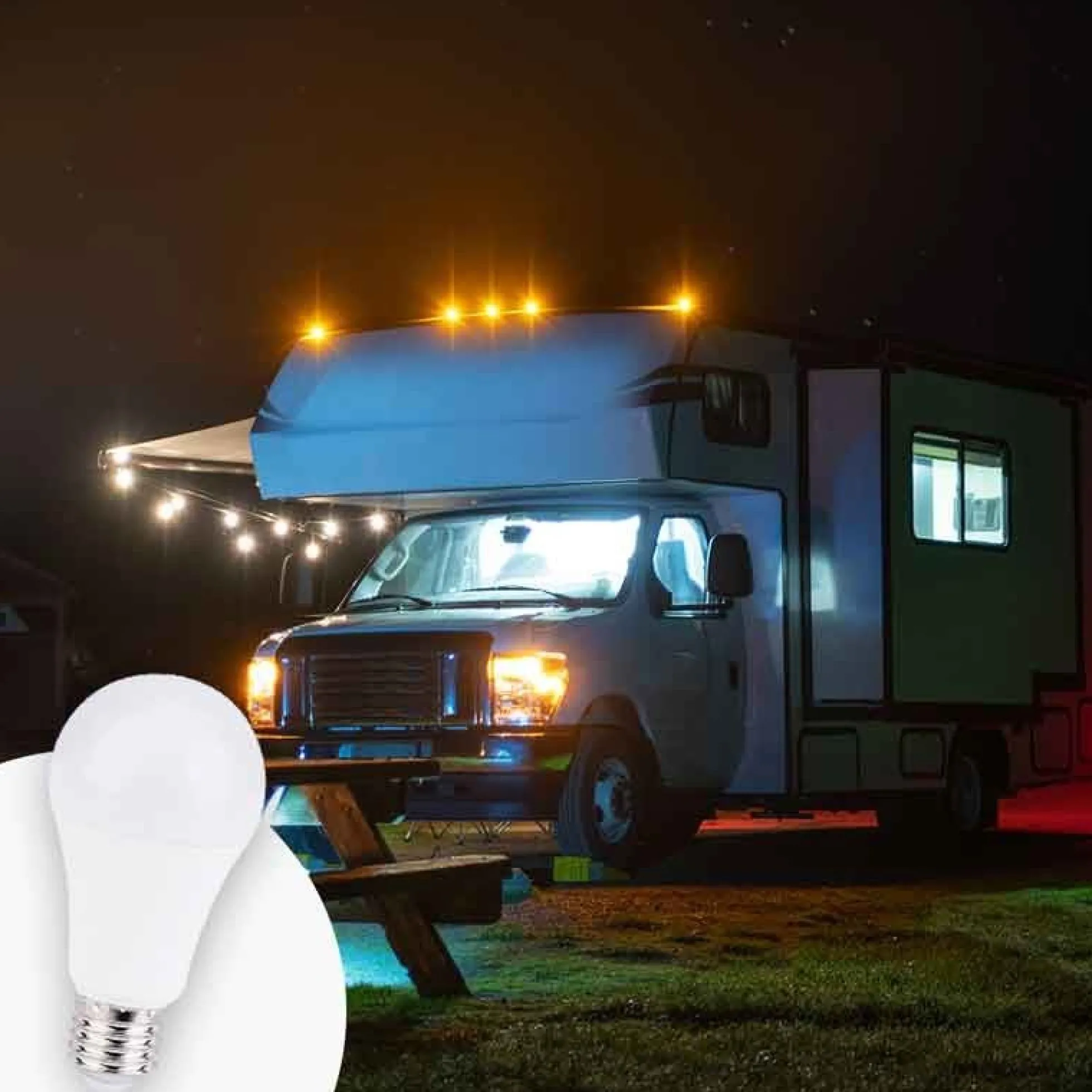 Bombilla 12-24V DC 8W E27 A60 para caravanas, camping y embarcaciones