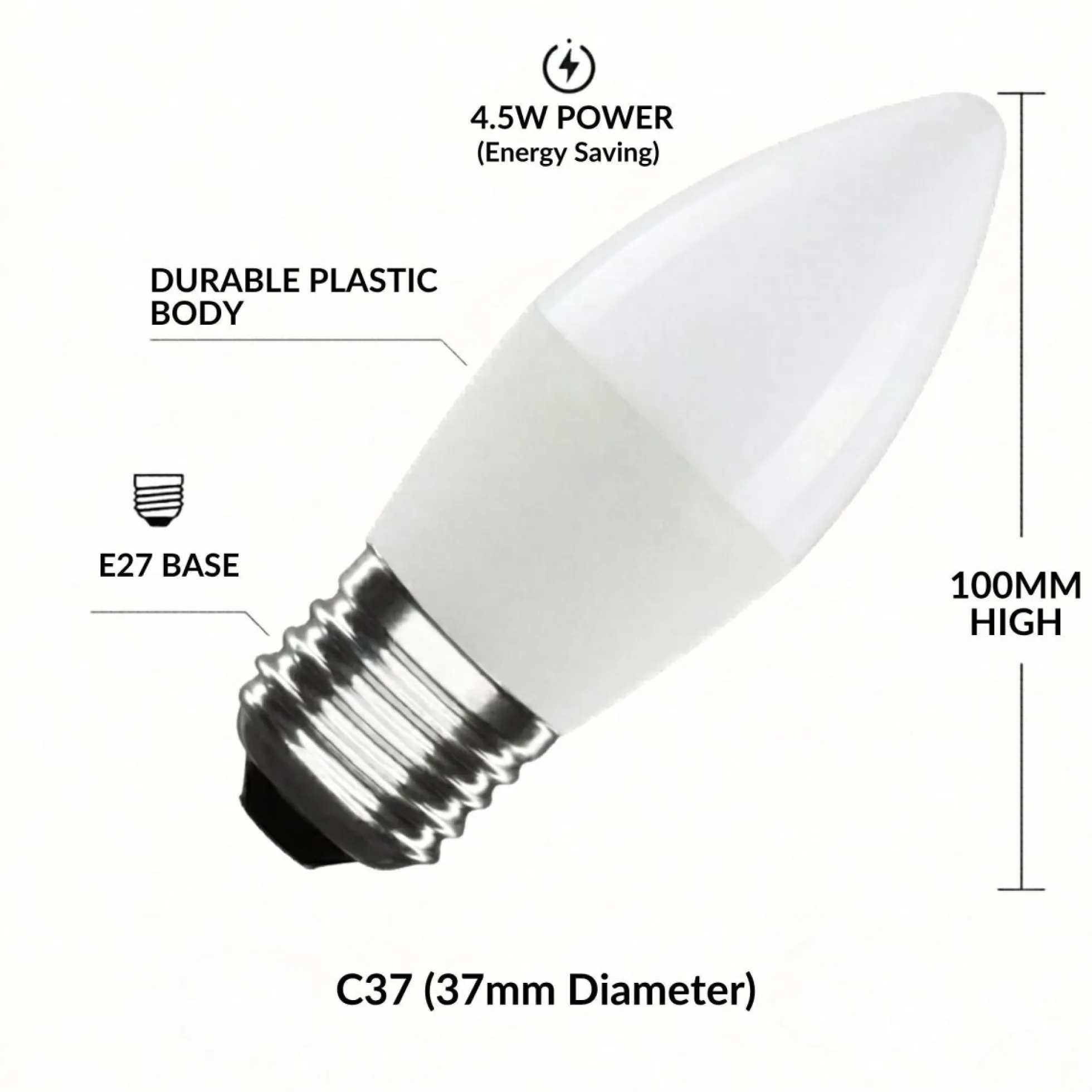 Bombilla vela LED E27 C37 4.5W — Opal | Disponible en luz cálida, neutra y fría