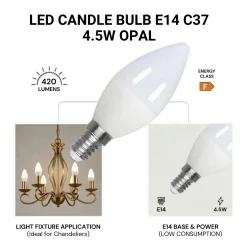 Bombilla vela LED E14 C37 4.5W — Opal | Disponible en luz cálida, neutra y fría
