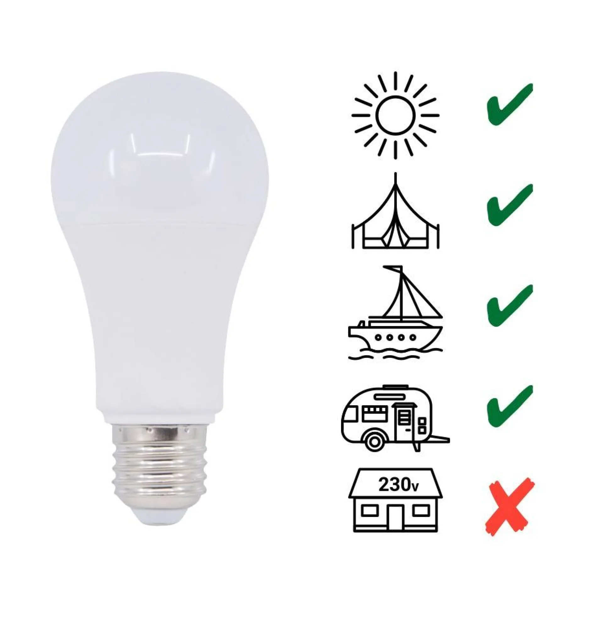 Bombilla 10-36V 7W E27 A60 para caravanas, camping y embarcaciones