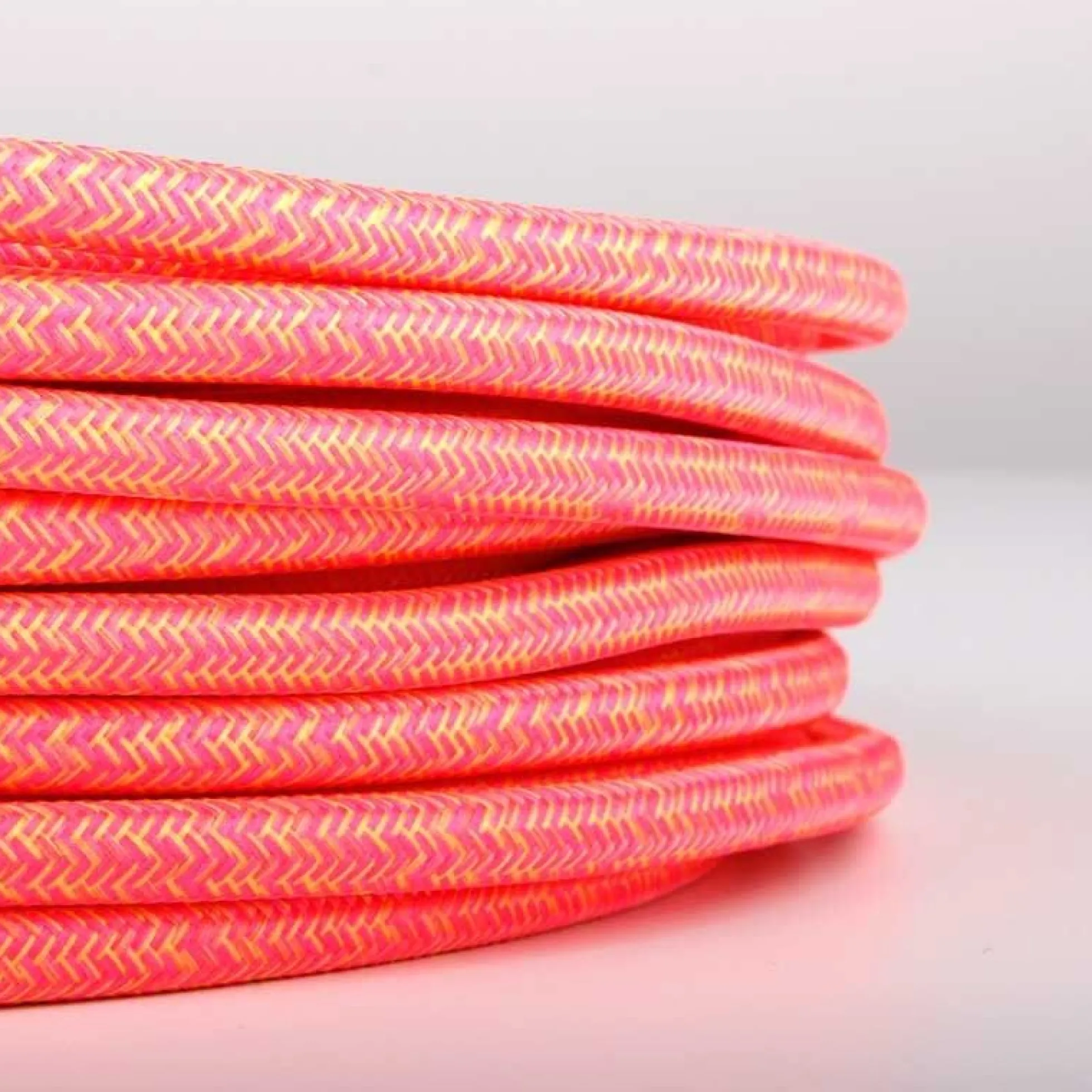 Cable Eléctrico Redondo recubierto en tejido efecto Seda Color Rosa y Amarillo