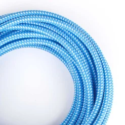 Cable Eléctrico Redondo recubierto en tejido efecto Seda Color Azul & Blanco
