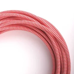 Cable Eléctrico Redondo Recubierto en tejido Efecto Seda ZigZag, Rojo & Blanco