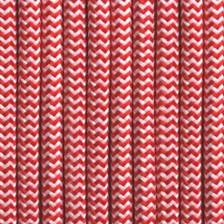 Cable Eléctrico Redondo Recubierto en tejido Efecto Seda ZigZag, Rojo & Blanco