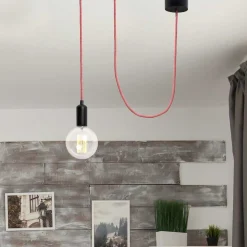 Cable Eléctrico Redondo Recubierto en tejido Efecto Seda ZigZag, Rojo & Blanco