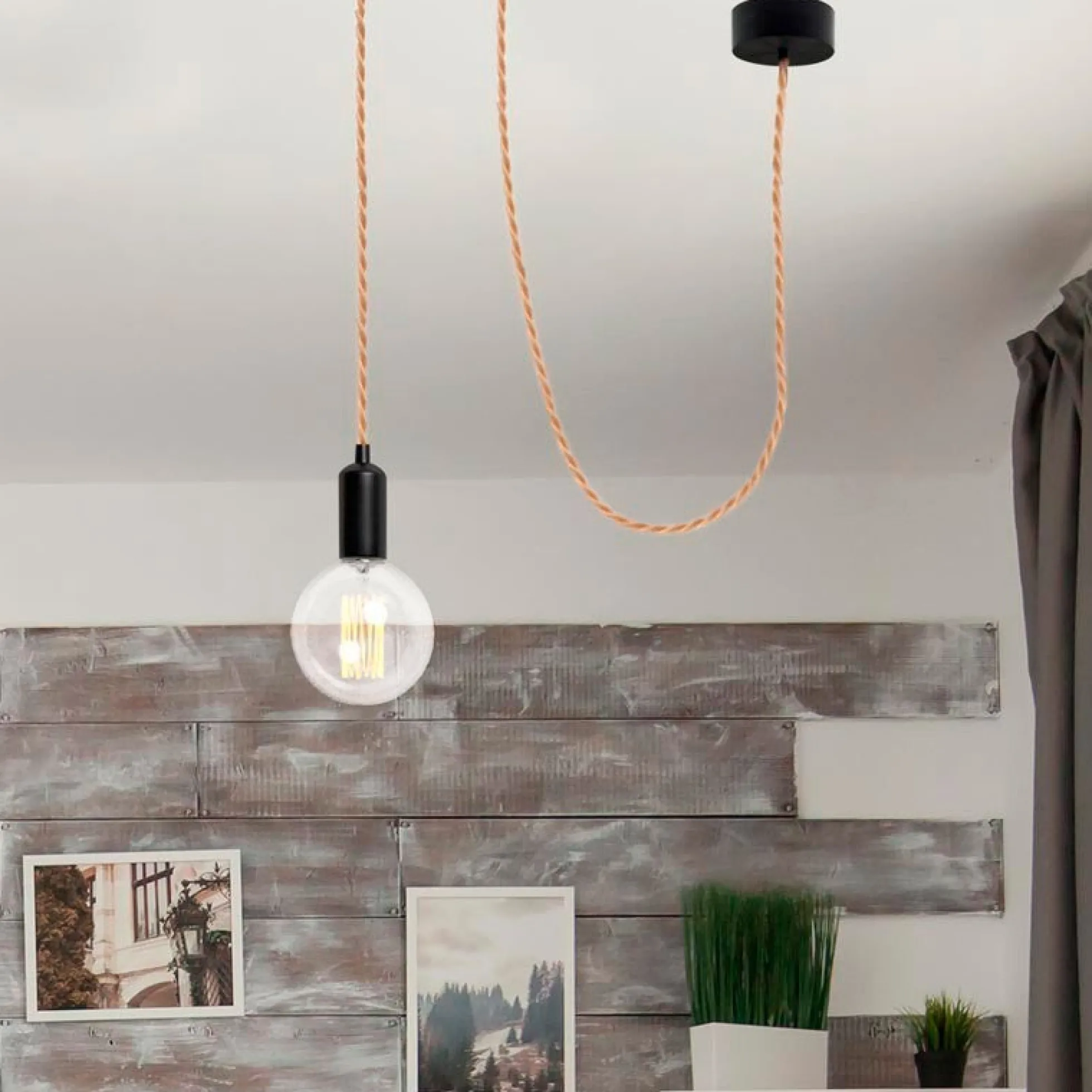 Cable eléctrico trenzado en tejido efecto seda gold rose