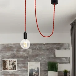 Cable eléctrico trenzado en tejido efecto seda color Rojo