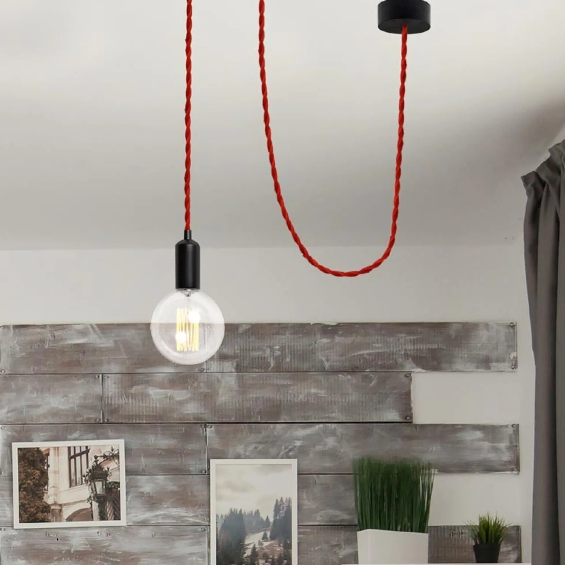 Cable eléctrico trenzado en tejido efecto seda color Rojo