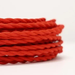 Cable eléctrico trenzado en tejido efecto seda color Rojo