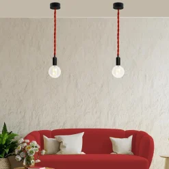 Cable eléctrico trenzado en tejido efecto seda color Rojo