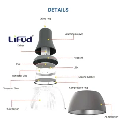 Campana LED comercial CCT -  (25W / 40W /60W / 80W) - Difusor aluminio - UGR19 - Driver Lifud 0-10V