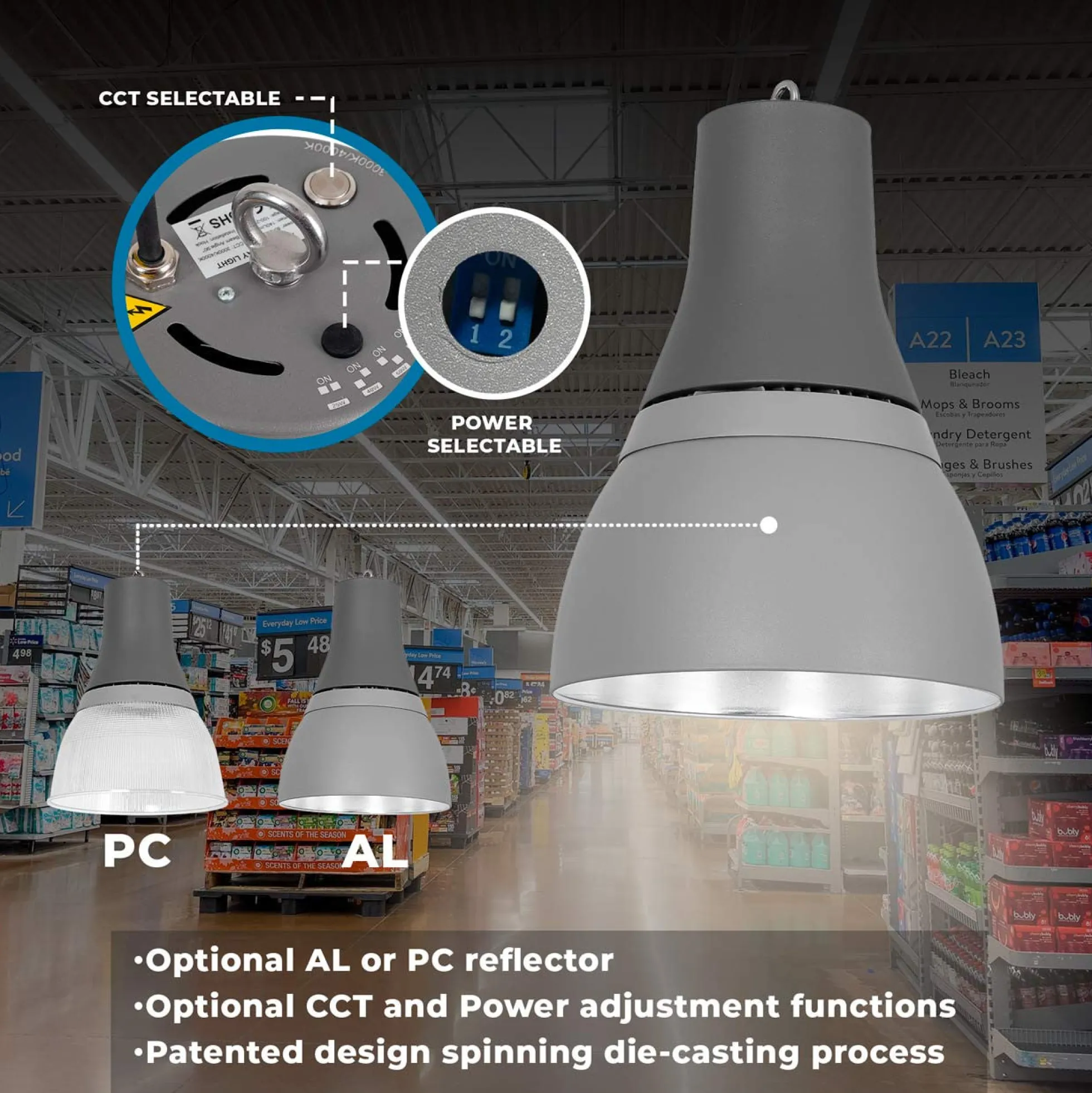 Campana LED comercial CCT - (25W / 40W / 60W / 80W) - Difusor policarbonato - UGR19 - Driver Lifud