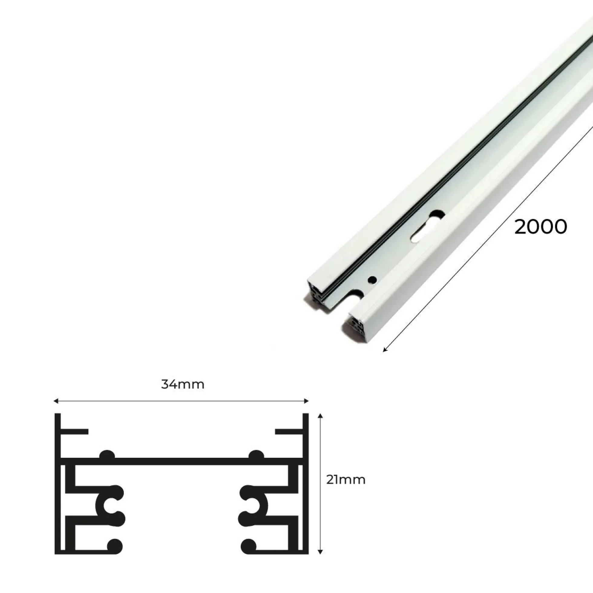 Carril electrificado monofásico de superficie para focos LED - barra 2 metros