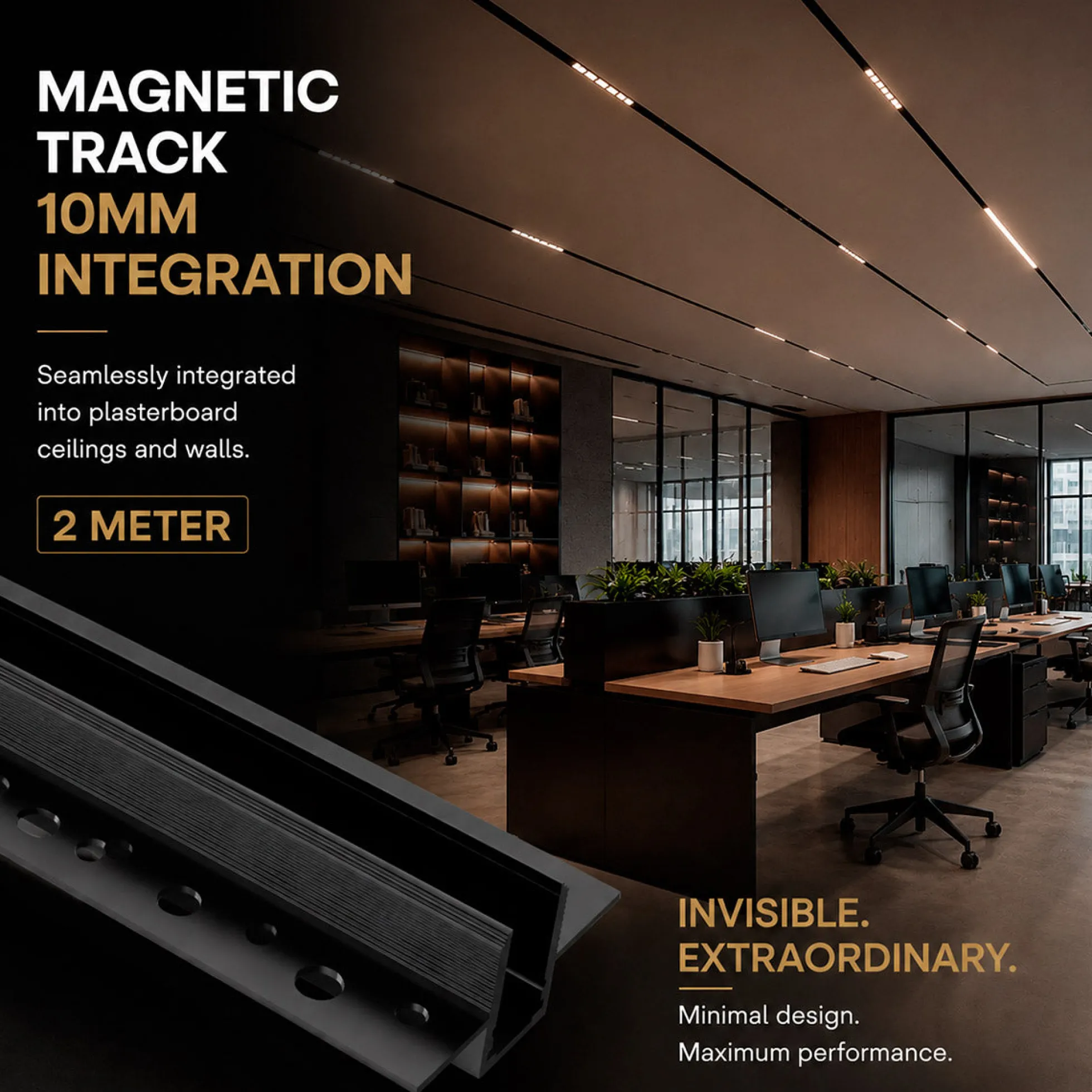 Carril magnético de integración/trimless - 10mm - 2 metros - 48V