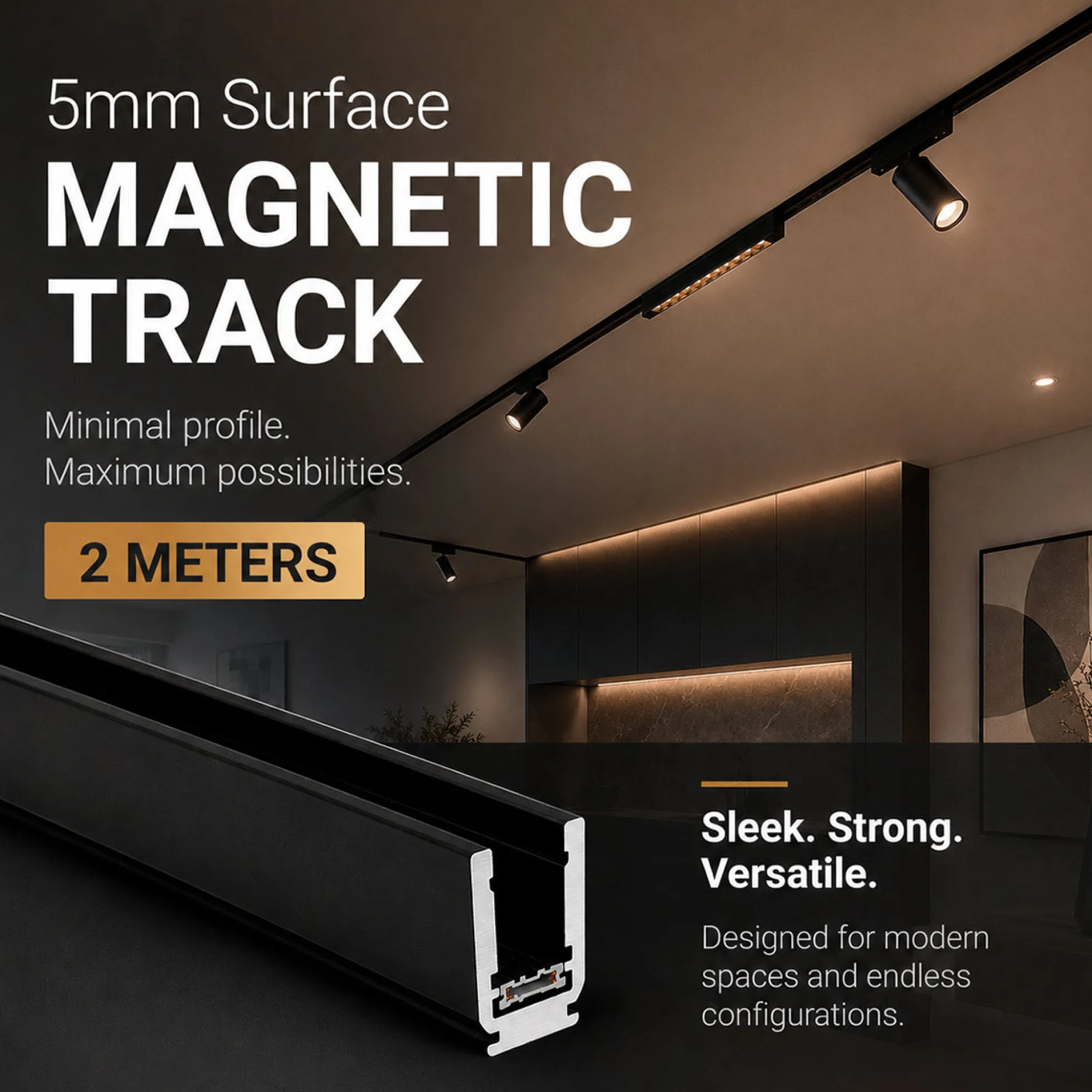 Carril magnético de superficie - 5mm - 2 metros - 24V