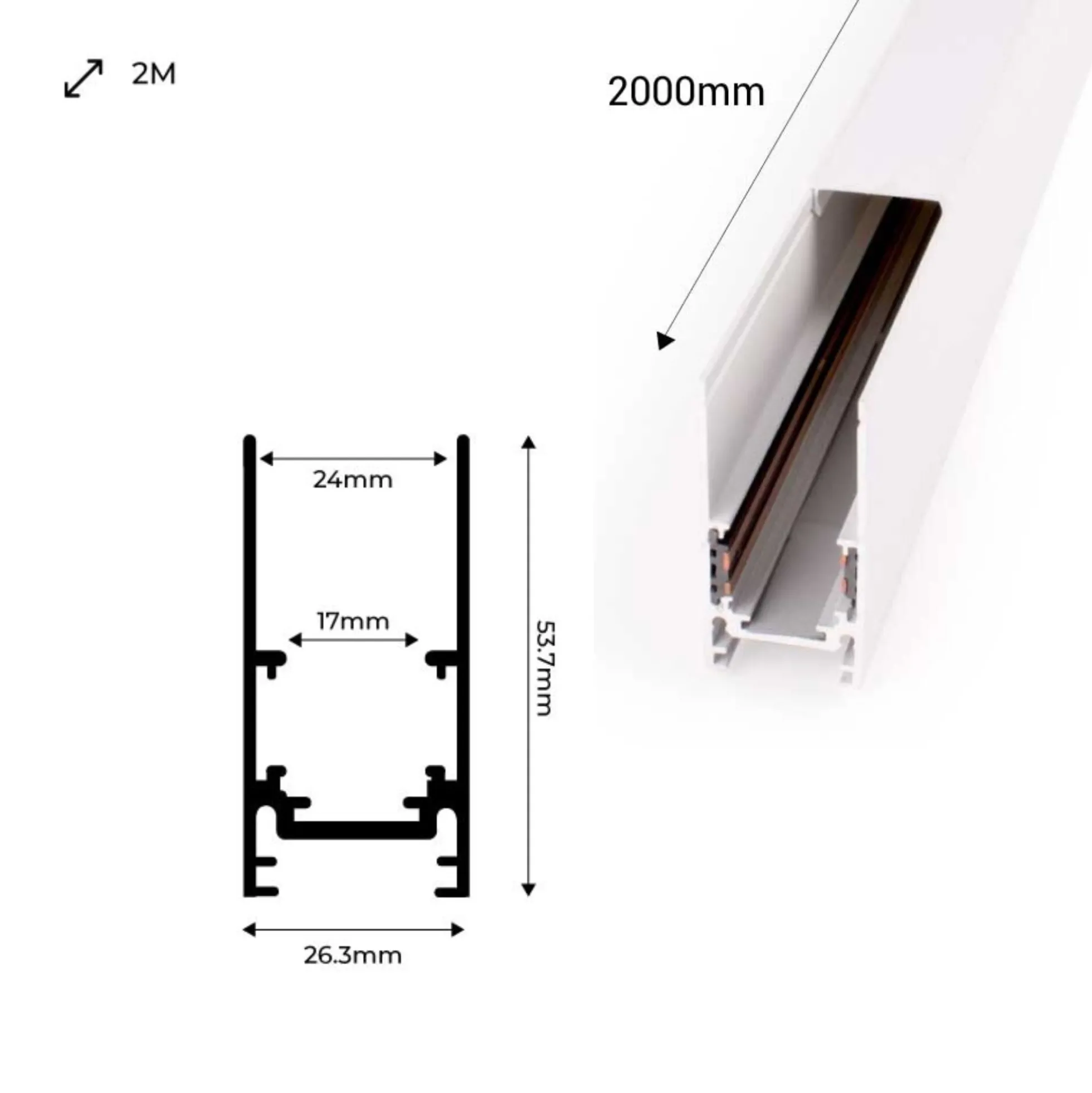 Carril magnético 20mm de superficie 48V - 2 metros