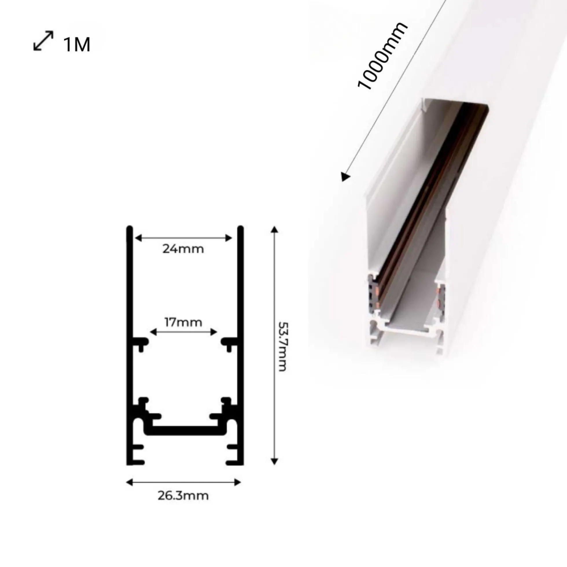 Carril magnético 20mm de superficie 48V - 1 metro