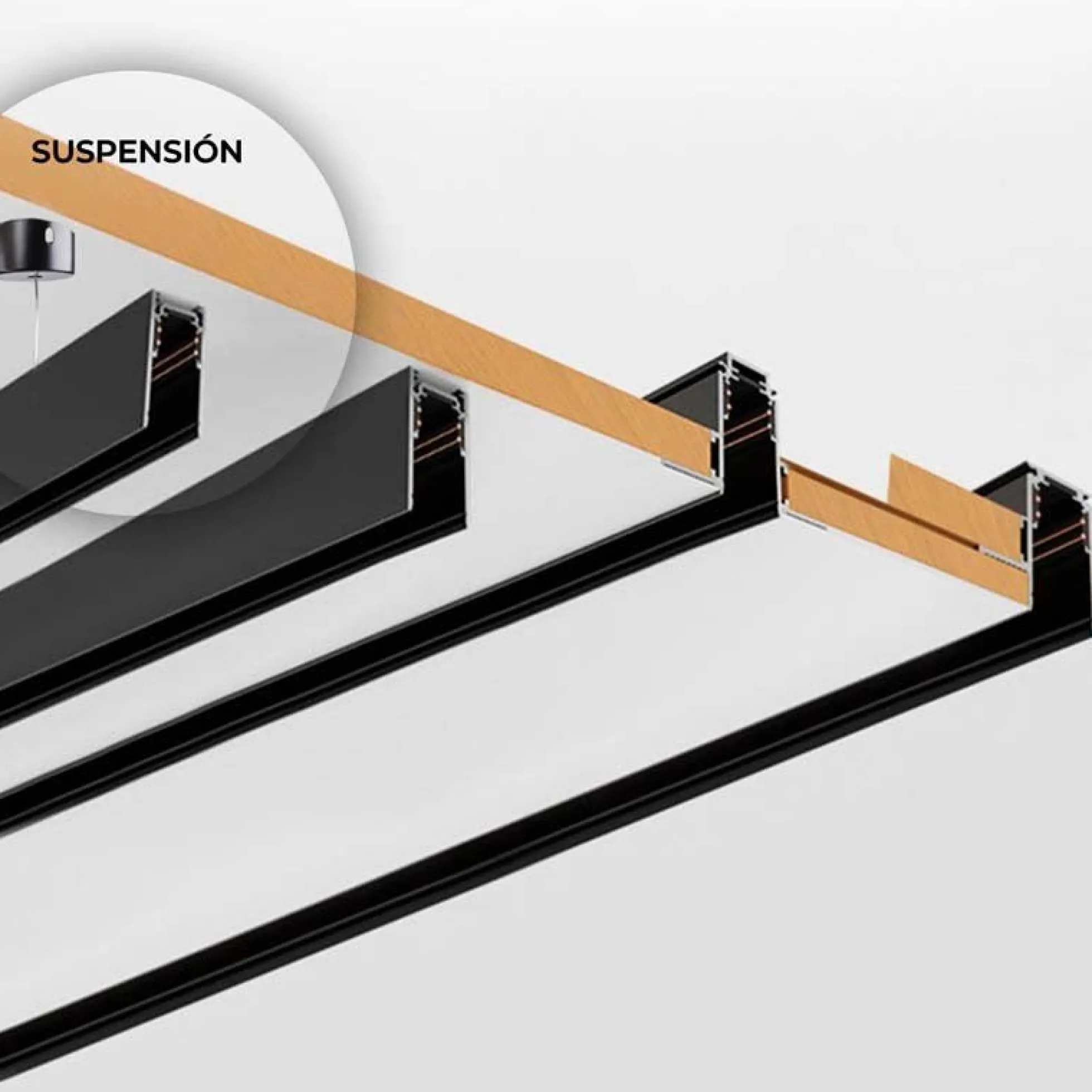 Carril magnético 48V + kit de suspensión - 1 metro