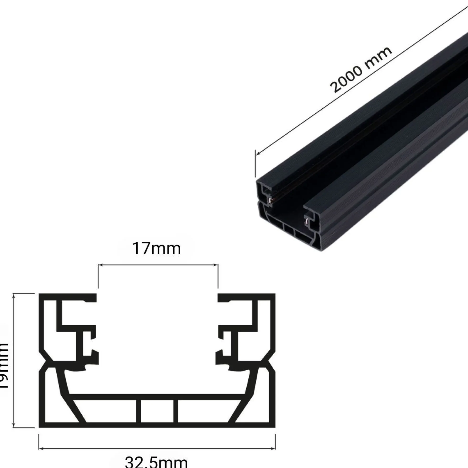 Carril monofásico de PVC para focos LED - Superficie - 2 metros