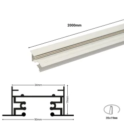 Carril monofásico empotrable para focos LED - barra 2 metros