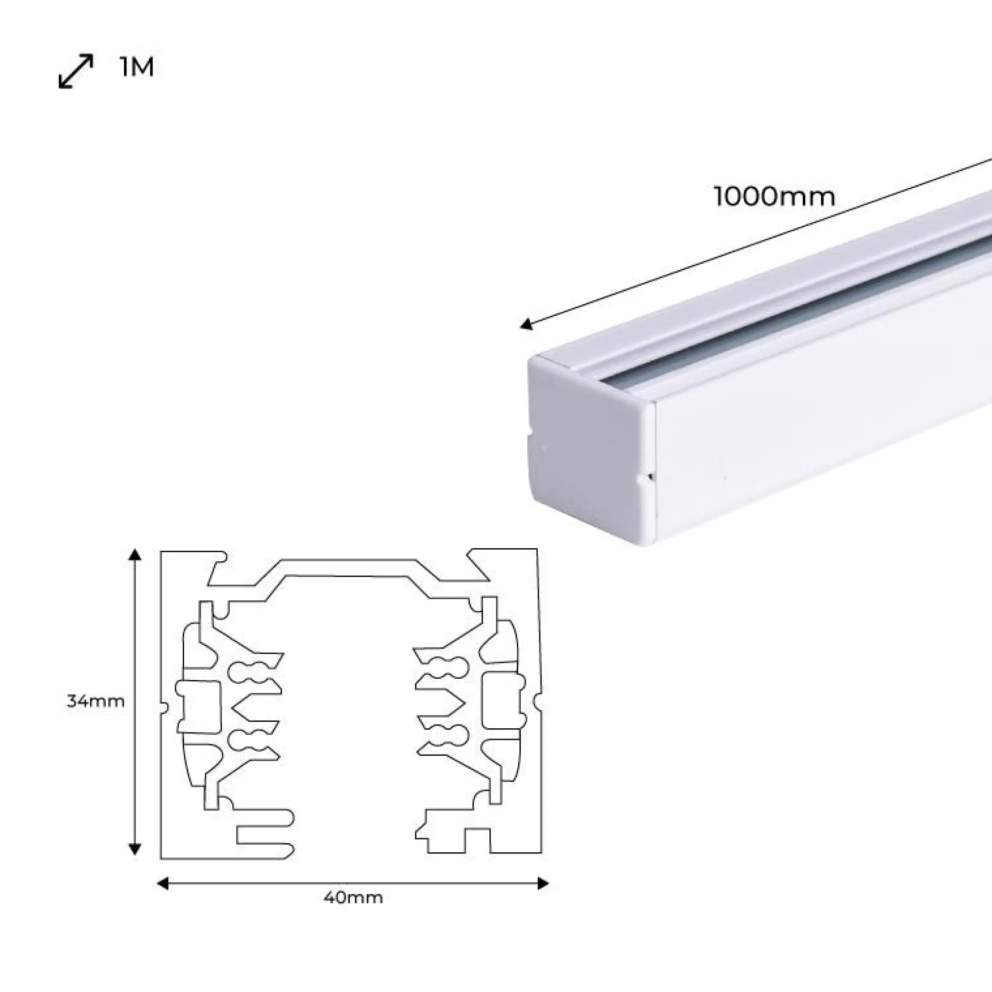 Carril trifásico para focos LED - barra 1 metro
