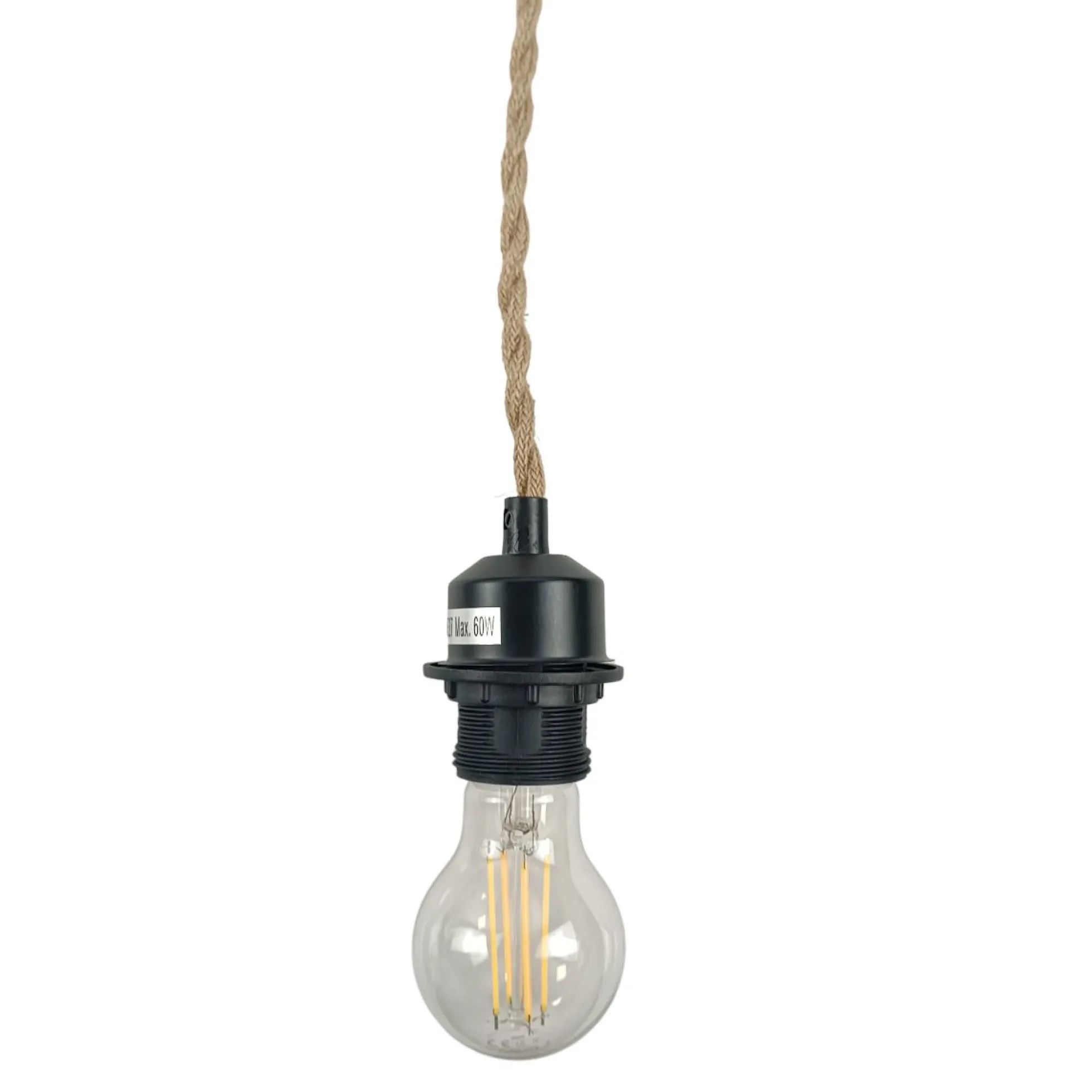 Casquillo E27 con cable de yute trenzado, interruptor y enchufe