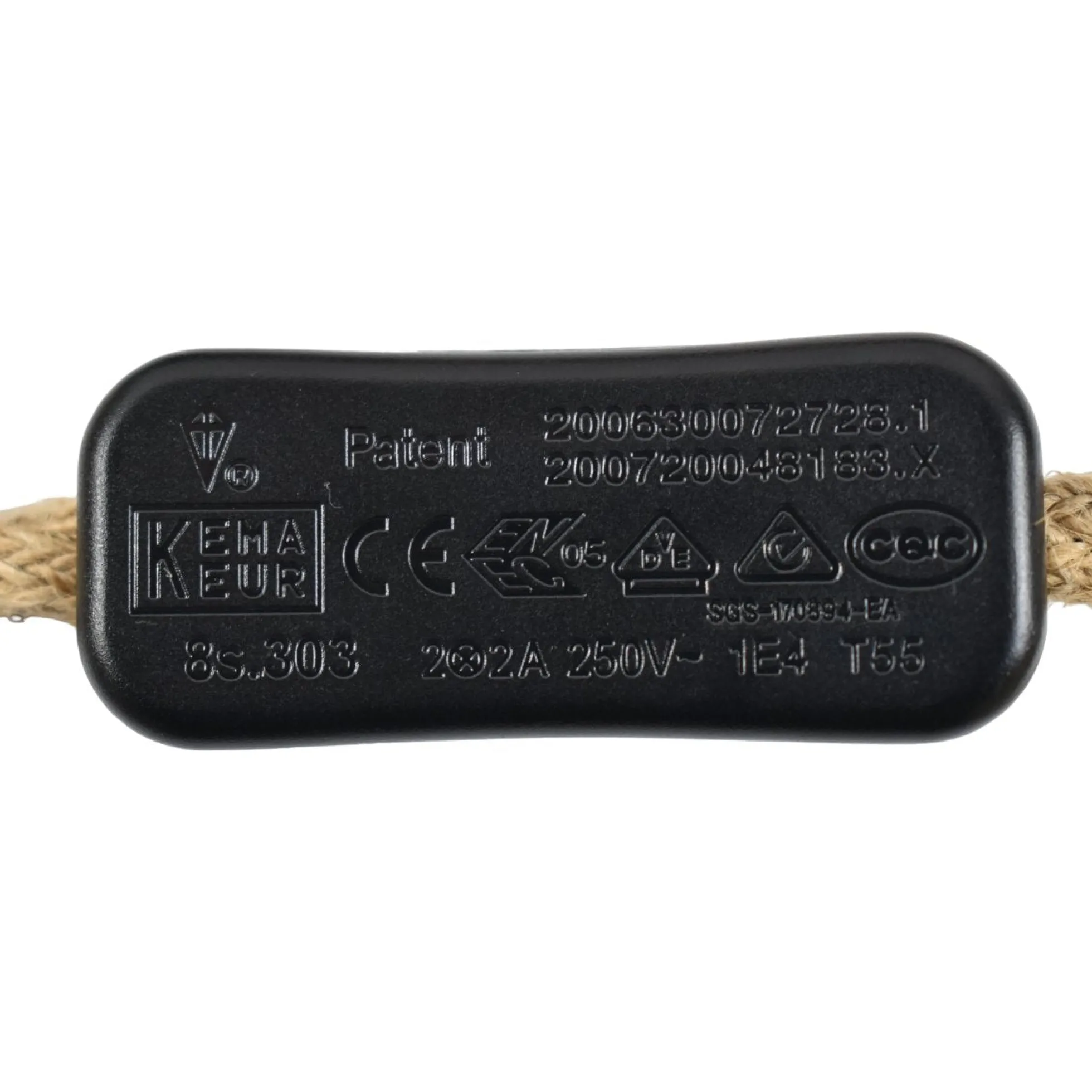Casquillo E27 con cable de yute trenzado, interruptor y enchufe