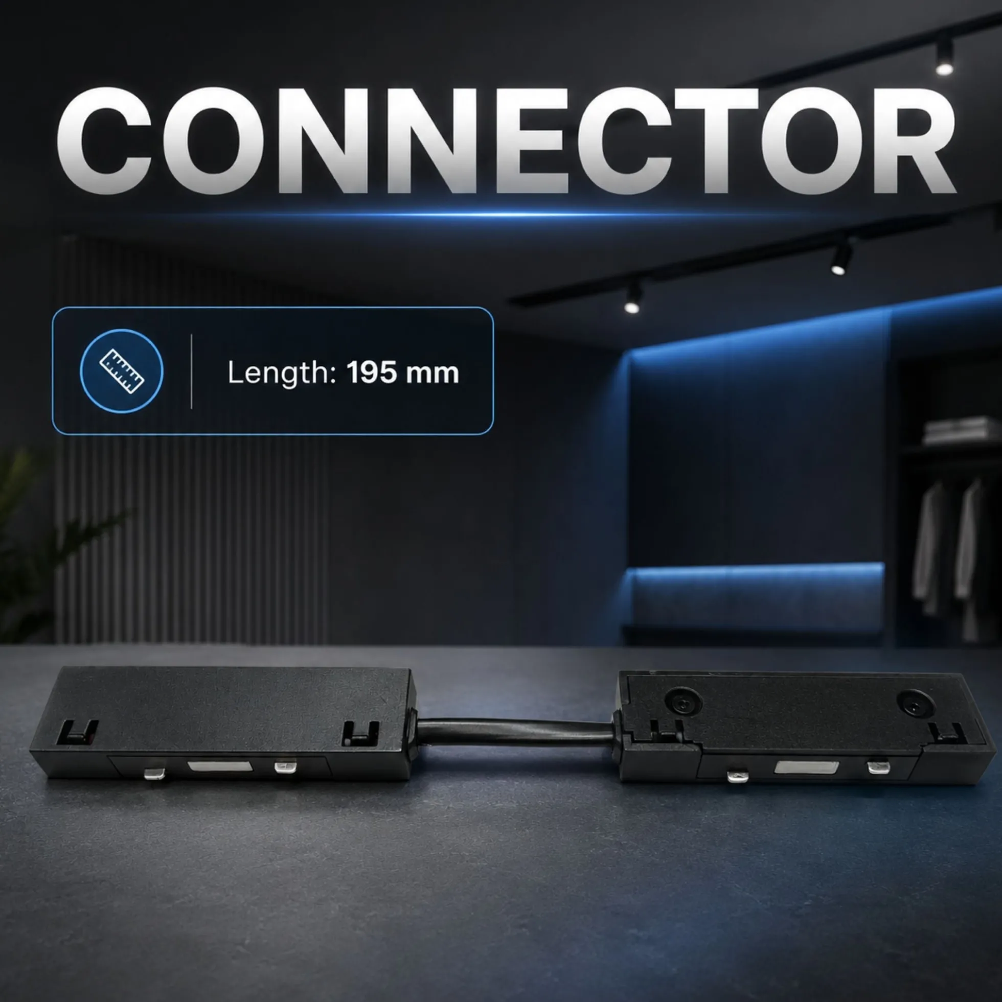 Conector con cable para carril magnético - 10 mm - 48V - Conexión recta o curva