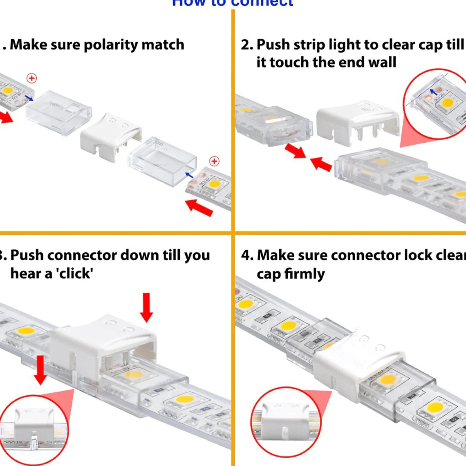 Conector estanco tira LED 10mm - tira a tira - IP68