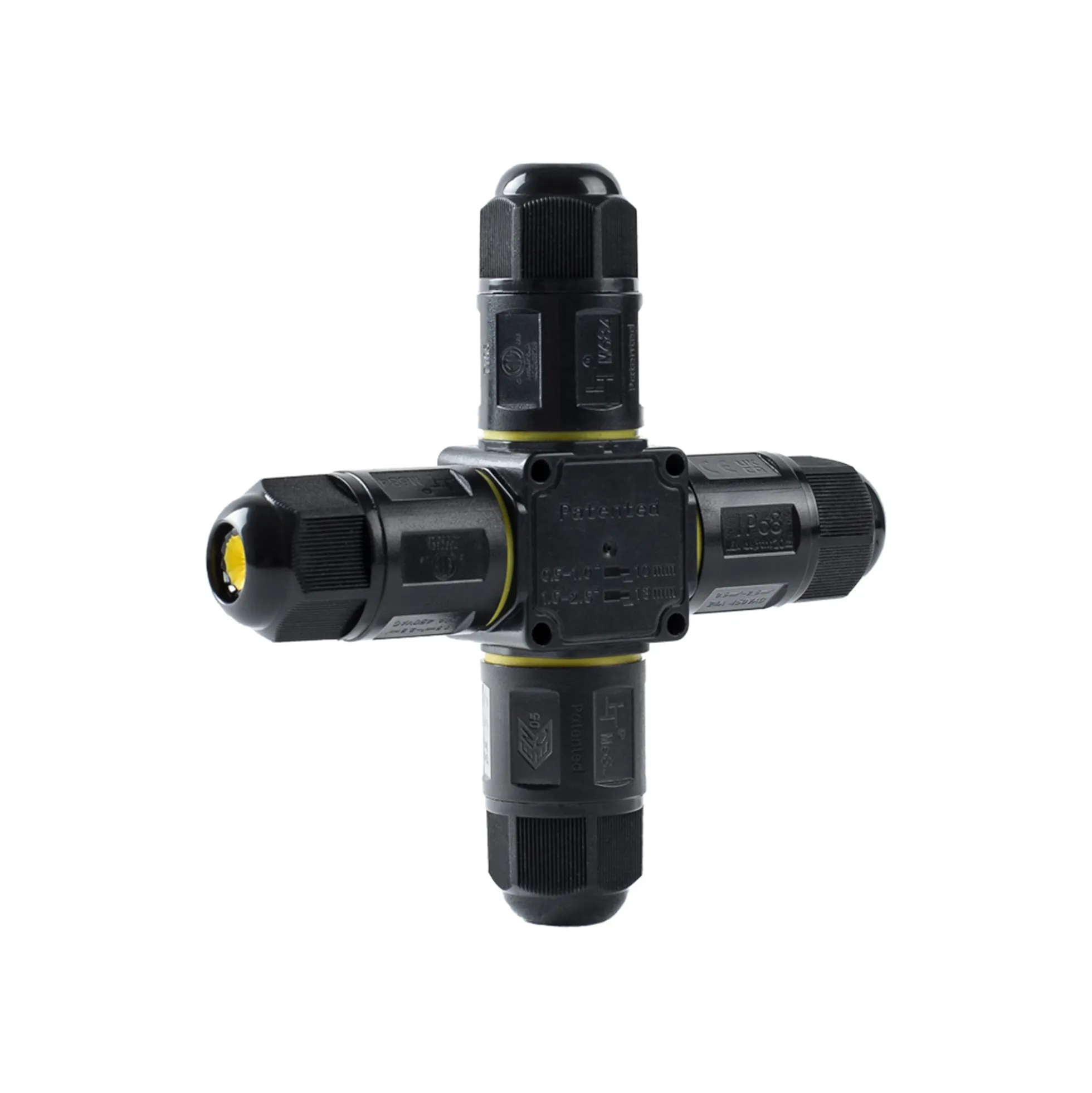 Conector impermeable en X - 3P - IP68 - 0,5-2,5mm² - 24A - T105