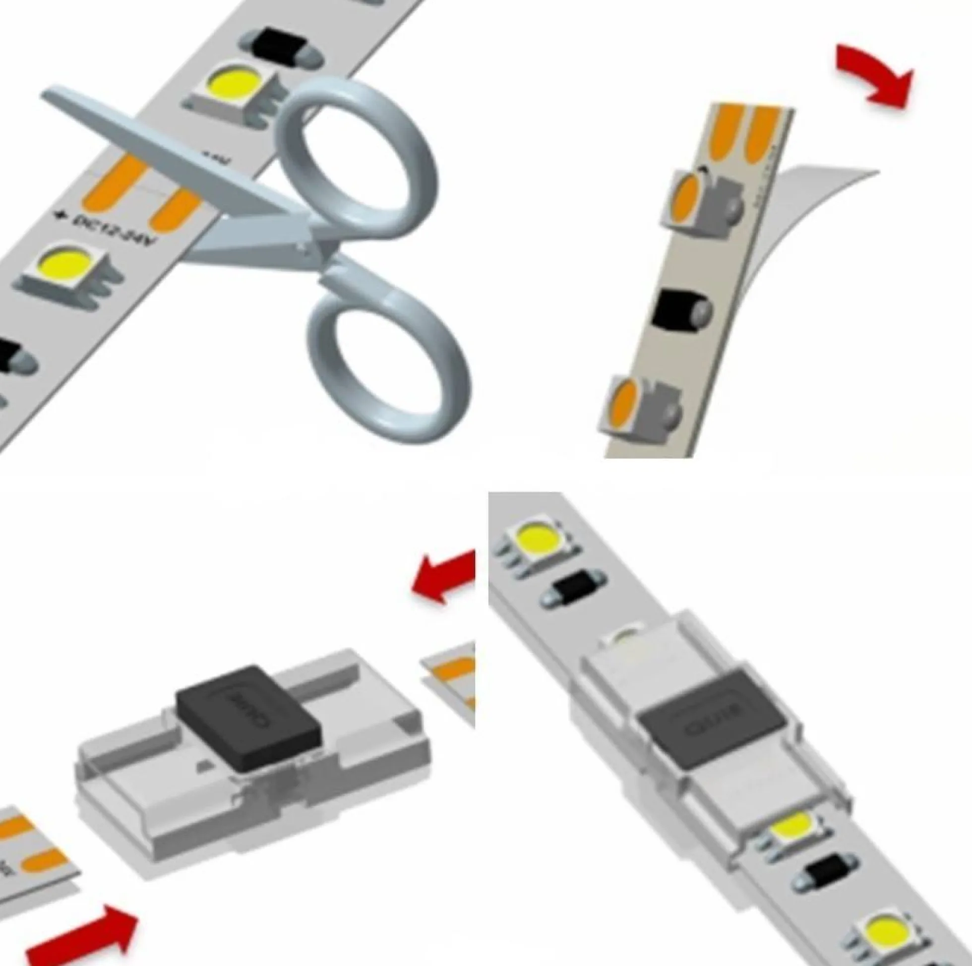 Conector rápido CLIP 2 pin - Unión tira a tira PCB 8mm IP20 máx. 24V