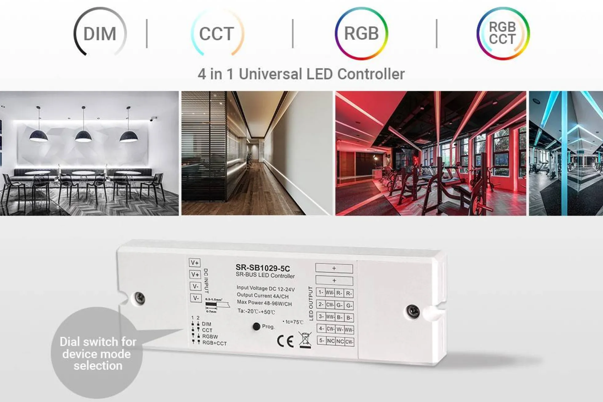 Controlador Bluetooth 12-24V monocolor + CCT + RGBW + RGBCCT 4 en 1 - SUNRICHER