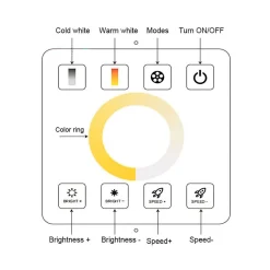 Controlador CCT blanco dual para tiras LED con panel táctil RF - 5-24V/DC