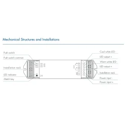Controlador CCT 12-48V DC - 16A (8A/canal) - RF 2.4GHz - PUSH dimmer - Skydance